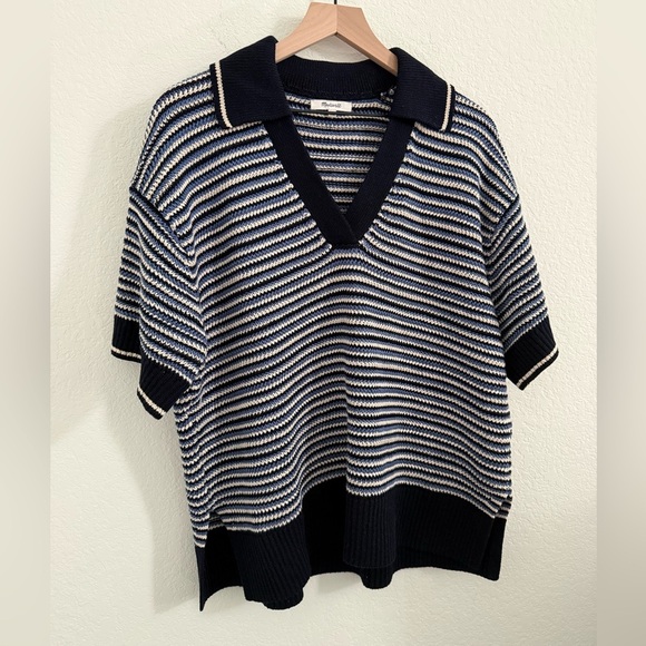 Madewell // NWOT Striped Johnny-Collar Sweater Tee - Picture 7 of 9